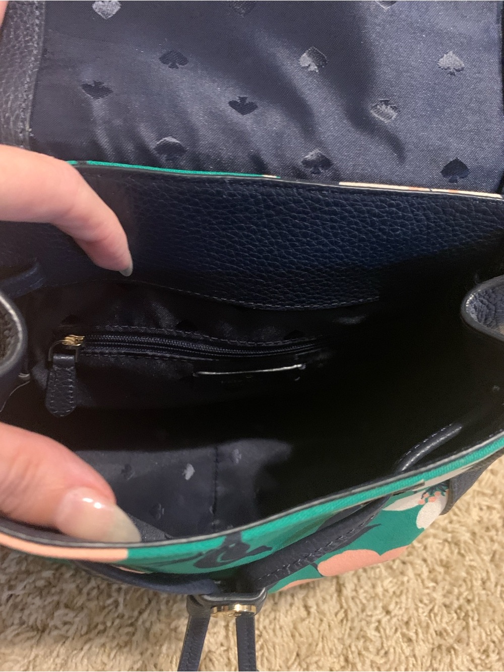 Kate Spade floral leather backpack in navy, teal & peach - Picture 4 of 7
